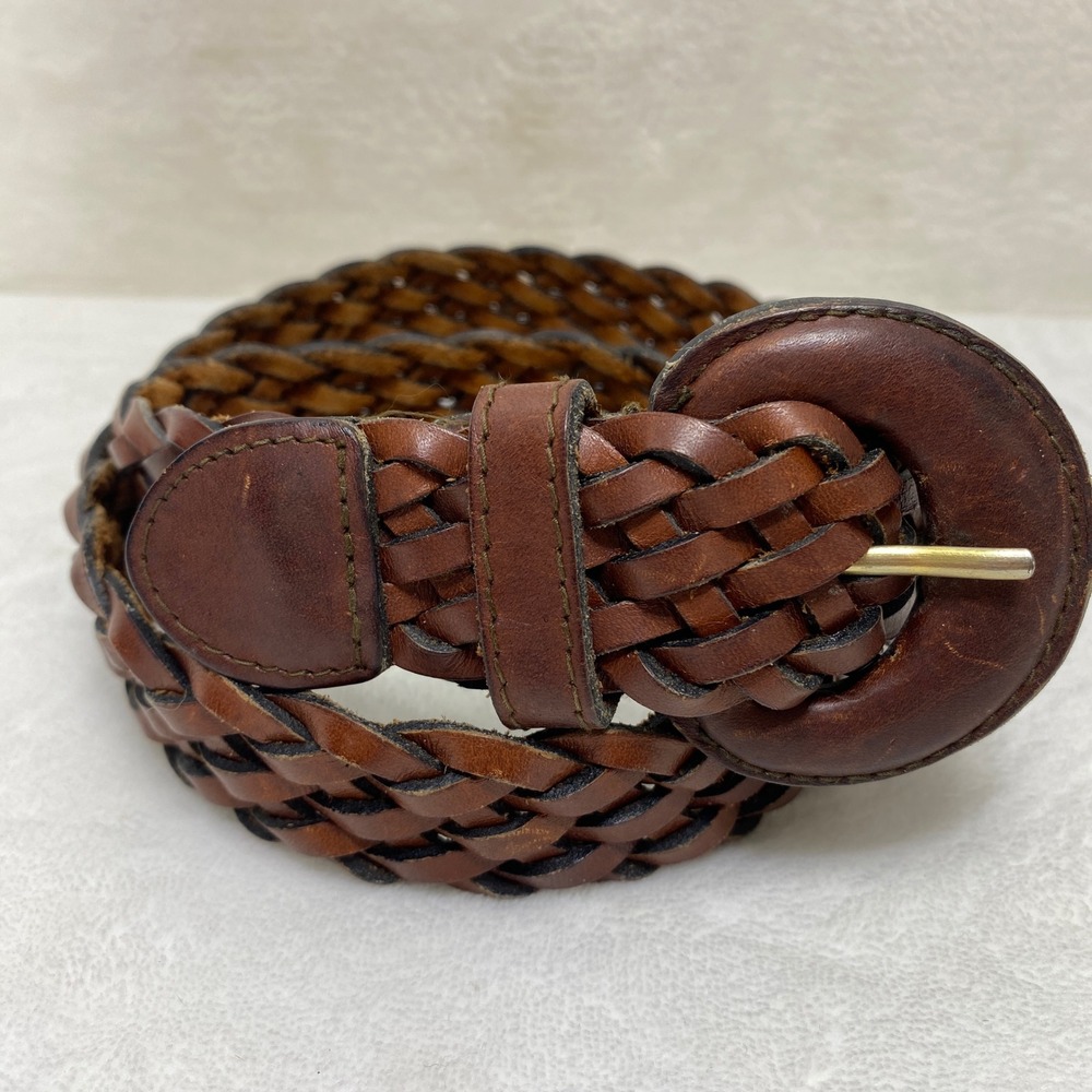 Vintage Womens Brown Woven Braided Leather Belt Leather Wrapped Buckle‎ 36 inch